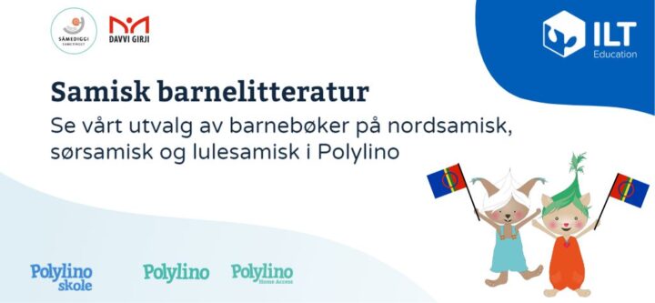 Se vårt utvalg av barnebøker på nordsamisk, sørsamisk og lulesamisk i Polylino. Bildet viser våre to lesemaskoter med samisk flagg.