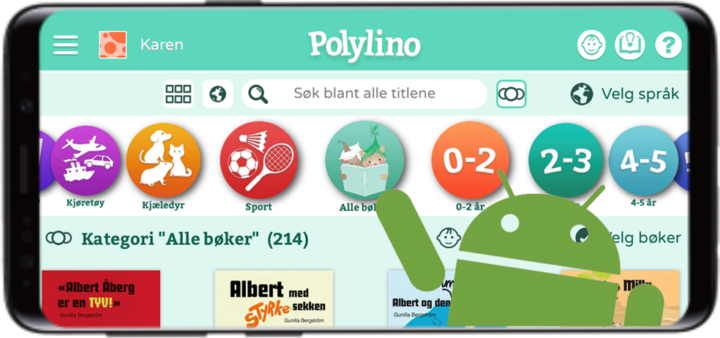Den 6. mars 2020 lanserte vi Polylino-appen for Android-mobiler også, her et et skjermbilde av hvordan Polylino kan se ut på en Android-telefon