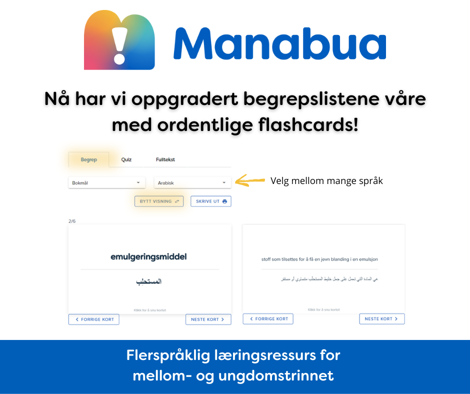 Nå har vi oppgradert begrepslistene i Manabua med ordentlige flashcards