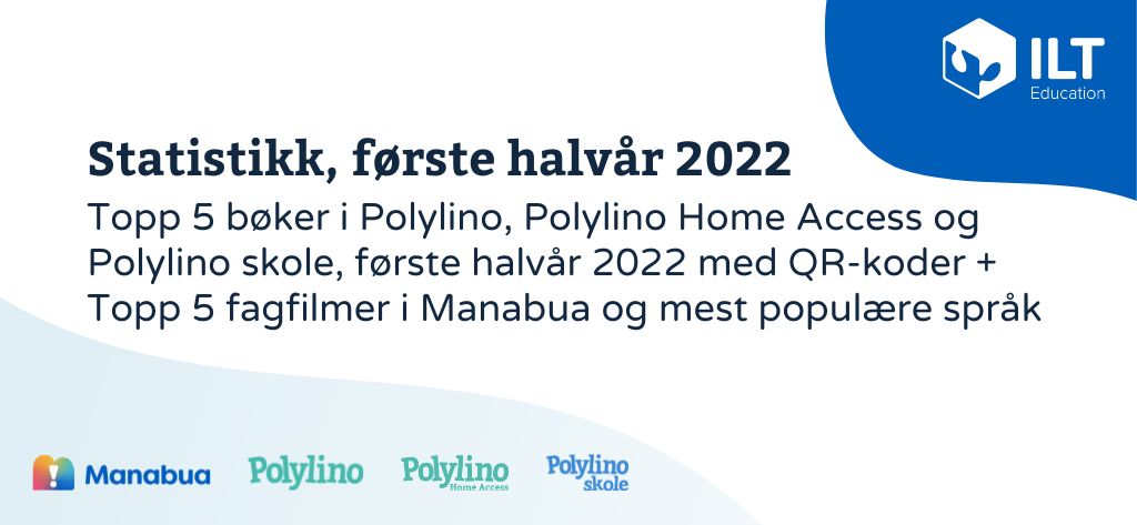 Overskriftsbanner statistikk første halvår 2022 for produktene Polylino, Polylino Home Access, Polylino skole og Manabua