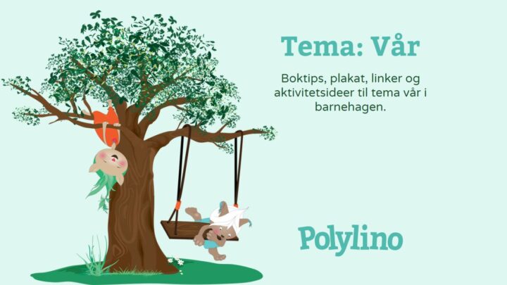 Illustrasjonsbilde av Polylino sine lesemaskoter som leker i et nyutsprungent tre. Tema er vår.