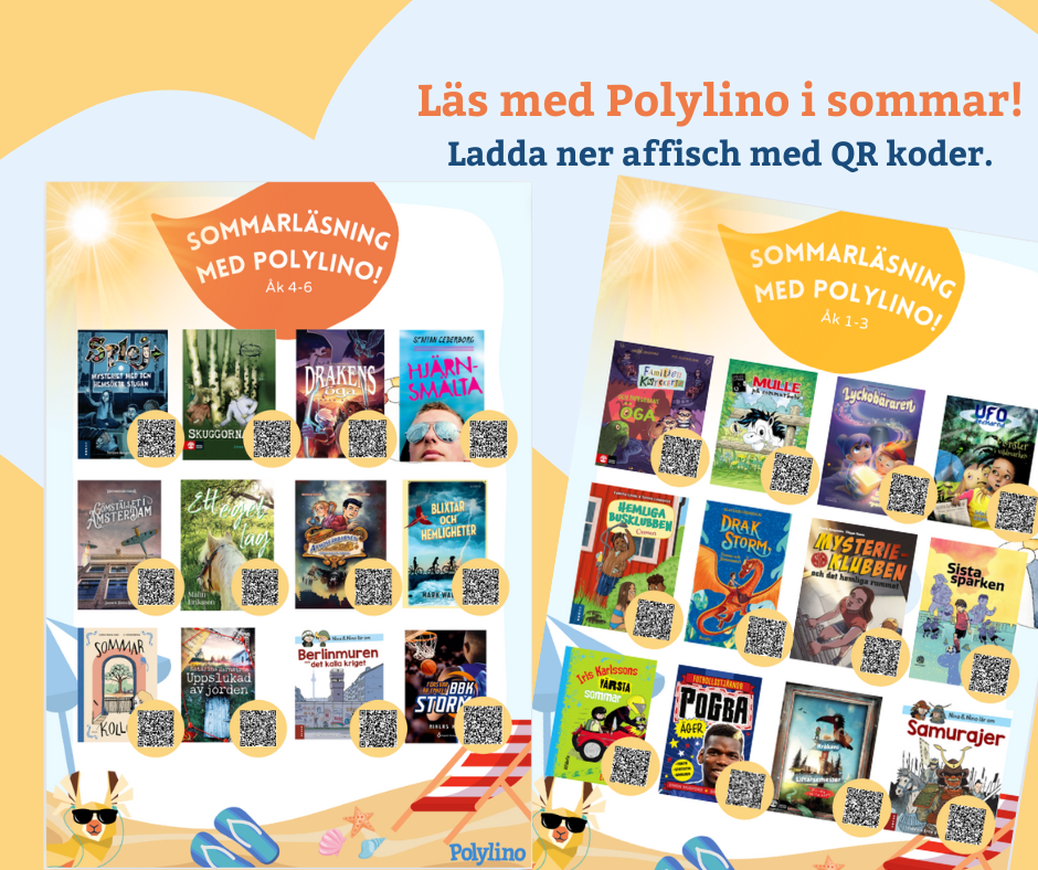 Läs med Polylino i sommar - affisch med QR koder - ILT Education