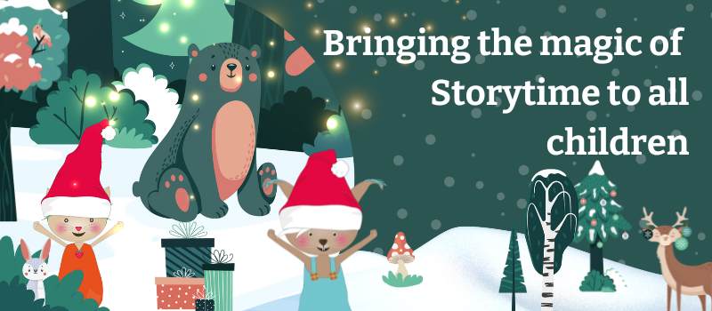 Poly and Lino in winter with bear, presents, tree, snow