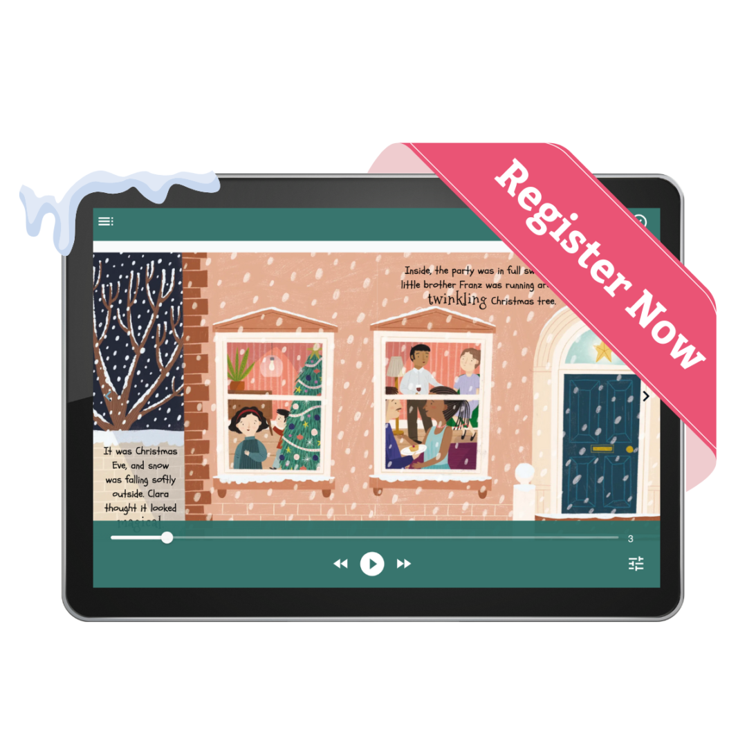 Ipad with polylino book, with banner 'register now'