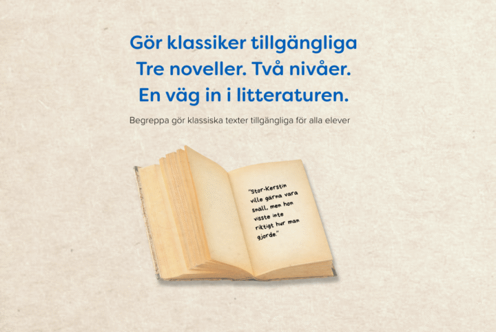 Grafisk bild med citat ur Selma Lagerlöfs novell och rubriken “Tre noveller. Två versioner. En väg in i litteraturen.
