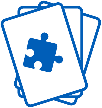 Ikon med tre spelkort, det främsta med en pusselbit i mitten.