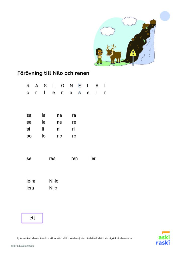 Nilo och renen Extra lätt- Förövningar